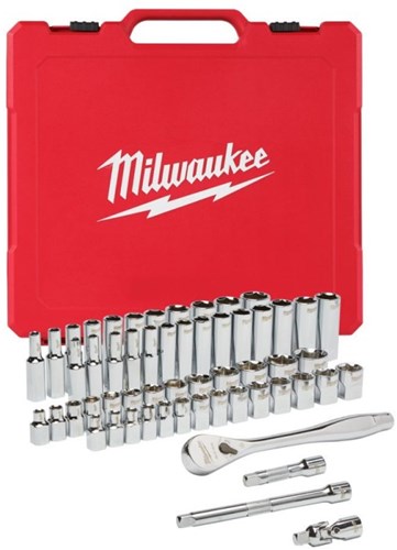 Load image into Gallery viewer, Milwaukee accessoires 3 8” ratel en doppenset | metrisch | 56-delig - 4932464946
