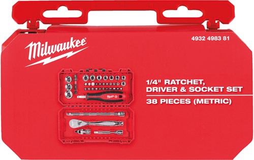 Load image into Gallery viewer, Milwaukee doppenset en ratel | 1 4 four flat™ | 38-delig | packout ready box - 4932498381
