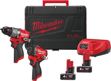 Milwaukee m12 fpp2x2-402x m12 fuel powerpack | m12 fpd2, m12 fciwf12g3, 2x 4.0ah m12 b4 accu, 1 x c12c lader, 1 x hd box - 4933498741