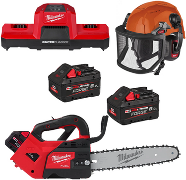 Milwaukee m18 fpp1opl2-802 accu kettingzaagset | 1x m18 fthchs30-0 accu kettingzaag + 1x bolt200 helm + 1x bolt gelaatscherm (2x 8.0ah accu) - 4933500230