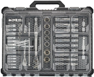 Milwaukee ratel- en dopsleutelset packout metrisch ¼ ½ (63-delig) - 4932493661