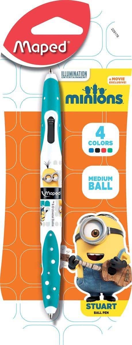 Joustra maped minions twintip 4 kleuren balpen op blister