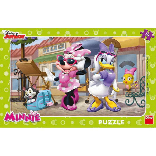 Dinotoys dino puzzel - disney minnie en daisy in montmartre - 15 stukjes