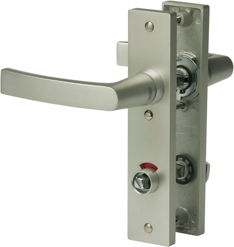 Nemef 3251 wc rs beslag kortschild rechthoekig | blok kruk-kruk | beslagset | geveerd | krukstift 8mm | f1 aluminium | wc63 | draairichting rechts - 9325122631