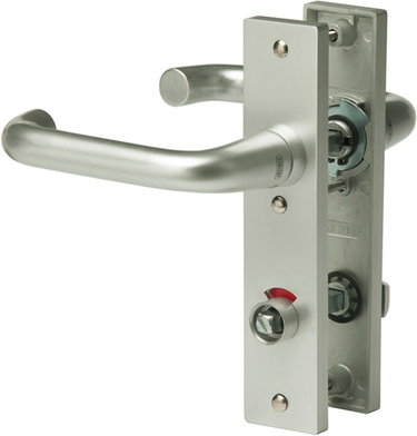 Nemef 3252 wc ls beslag kortschild afgerond | d kruk-kruk | beslagset | geveerd | krukstift 8mm | f1 aluminium | wc72 | draairichting links - 9325222722