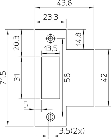 Nemef p1255 sluitplaat | rvs 23.3x71.5mm rechthoekigdm| dr 1+2+3+4 - 9125590170