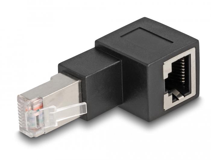 Load image into Gallery viewer, Delock rj45 plug to rj45 jack adapter cat.6a 90° upwards angled (zwart)
