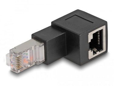 Delock rj45 plug to rj45 jack adapter cat.6a 90° downwards angled (zwart)