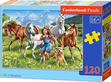 Castorland puzzel - meisje en paarden in bergweide - 120 stukjes