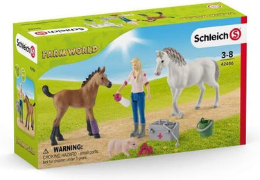 Schleich farm world - arts bezoekt merrie en veulen - speelfigurenset - kinderspeelgoed voor jongens en meisjes - 3 tot 8 jaar - 8 onderdelen