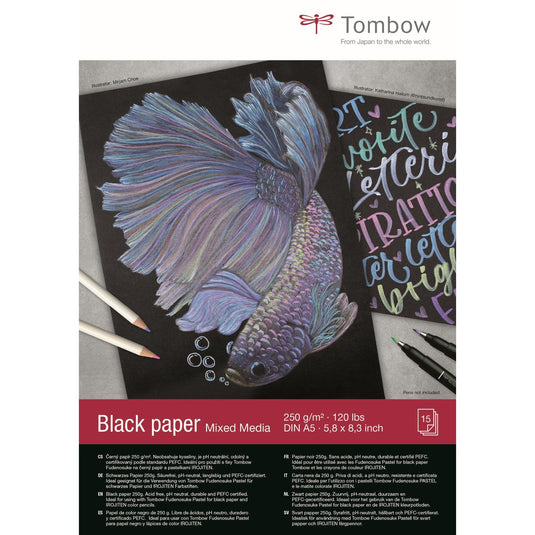 Tombow • black paper din a5 (14,8 x 21 cm), 15 sheets, 250 g m² (120 lbs), black