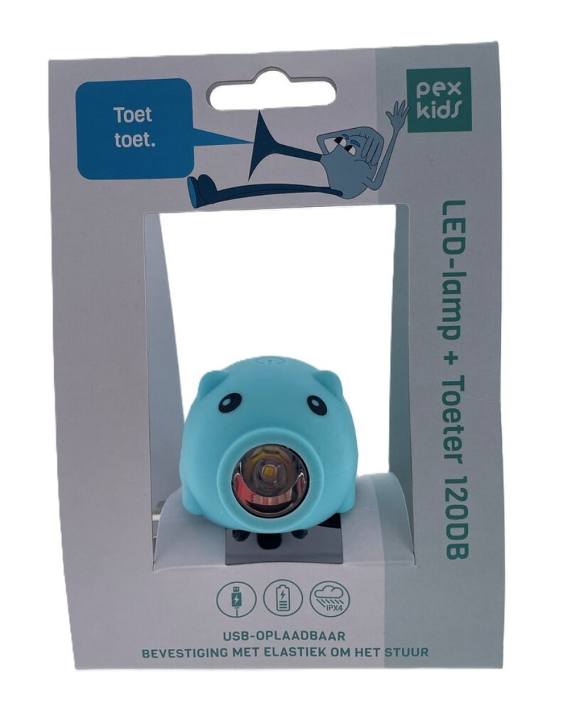 Load image into Gallery viewer, Pexkids fietstoeter varken met led lamp usb blauw
