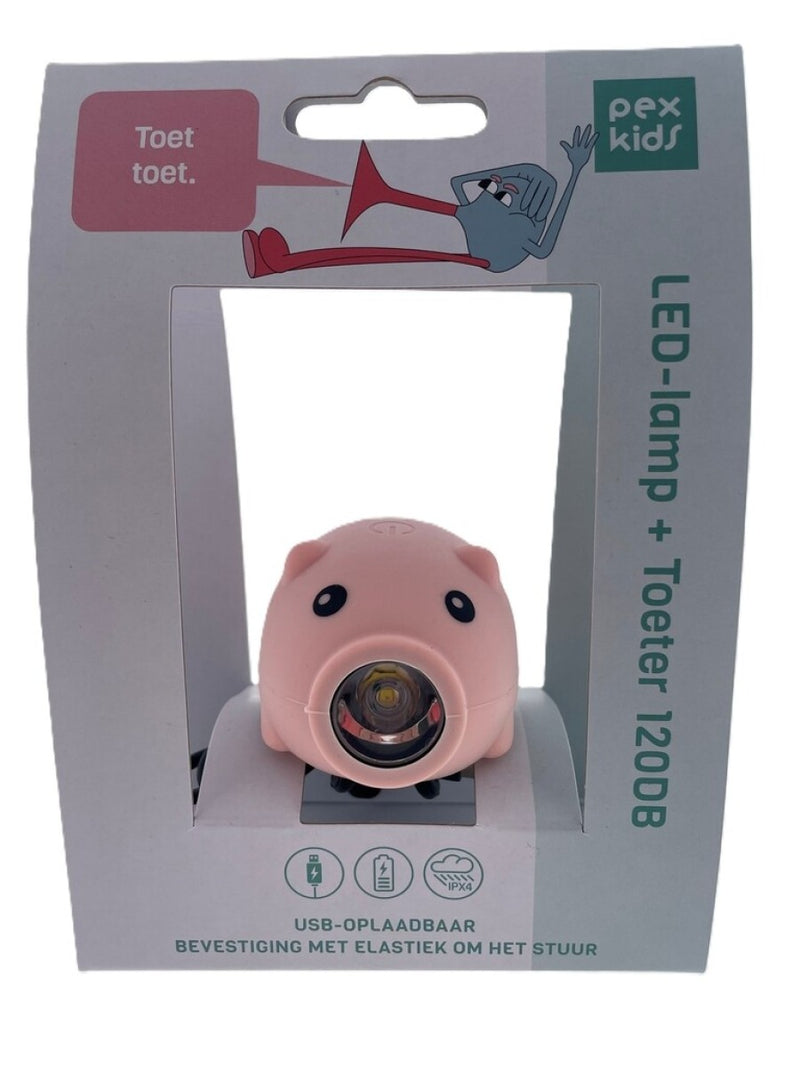 Load image into Gallery viewer, Pexkids fietstoeter varken met led lamp usb roze
