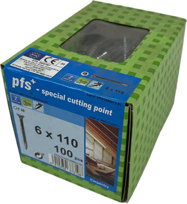 Pgb-europe pfs+ | spaanplaatschroef pfs+ vzk-t ø 6x110 zn | 100 st - pfwvtg001006001103