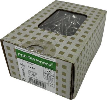 Pgb-europe pgb-fasteners universele spaanplaatschroef rvs a2 vk-t deeldraad verzonken kop ø 5,0x50 tx25 | 200 st | pgwvtva00005000503