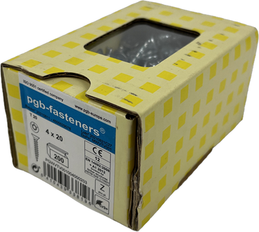 Pgb-europe pgb-fasteners universele spaanplaatschroef vk-t voldraad verzonken kop ø4,0x20 zn tx20 | 200 st | pgwvtv001004000203