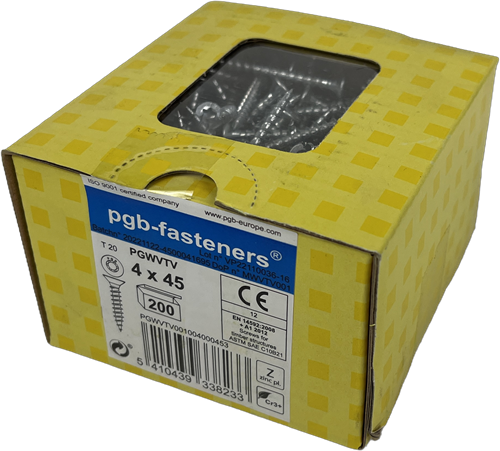 Load image into Gallery viewer, Pgb-europe pgb-fasteners universele spaanplaatschroef vk-t voldraad verzonken kop ø4,0x45 zn tx20 | 200 st | pgwvtv001004000453
