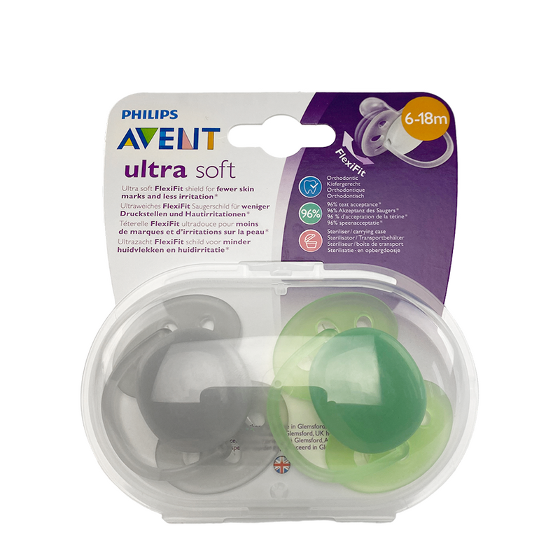Afbeelding laden in galerijviewer, Philips fopspeen avent ultra soft grijs groen 2 stuks
