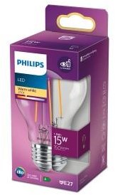 Afbeelding laden in galerijviewer, Philips led lamp - standaard lampvorm met e27 fitting - warmwit licht: 2700k - 15w - helder glas
