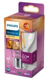 Philips led gls e27 5,9-60w filament helder warmglow blister - 5102517