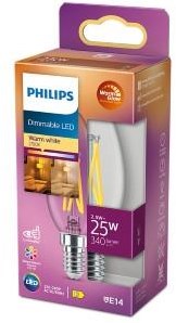 Philips led kaars e14 2,5-25w filament helder warmglow blister - 5100304