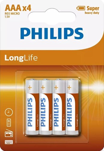 Philips r03 longlife aaa batterij 4 stuks