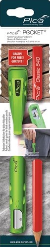 Pica timmermanspotlood - 2 stuks - incl potloodhouder slijper - pocket