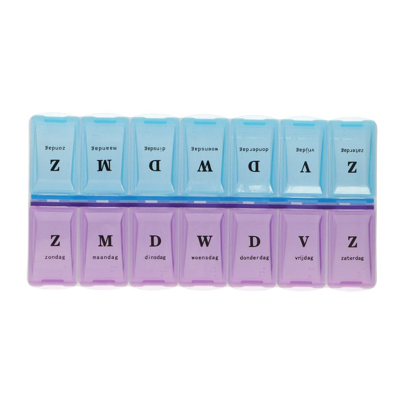 Load image into Gallery viewer, Jvdl pillendoos 7 dagen ochtend - avond blauw paars
