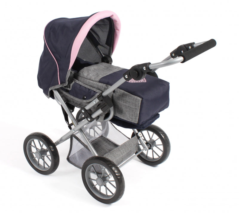 Load image into Gallery viewer, Bayer chic poppenwagen leni combi (donkerblauw met hartje)
