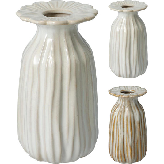 Home styling vaas crã¨me 14cm ribbel bloemenvaas