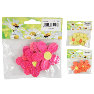 Load image into Gallery viewer, Decoratie bloemen papier glitter 6 cm 3 assorti set van 6 | 50 stuks
