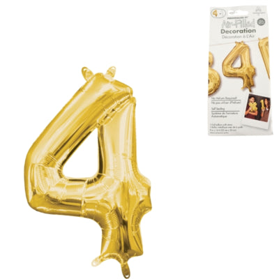 Afbeelding laden in galerijviewer, Amscan folie ballon cijfer 4 goudkleurig 22 cm x 35 cm | 40 stuks
