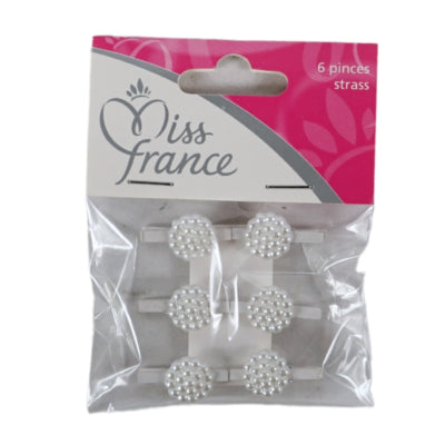 Load image into Gallery viewer, Miss france decoratie bloem op clip wit 2,5 cm set van 6 | 24 stuks
