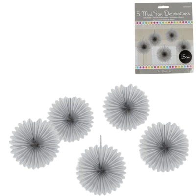 Load image into Gallery viewer, Amscan decoratieve waaiers zilverkleurig 15 cm set van 5 | 24 stuks

