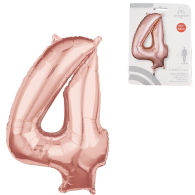 Load image into Gallery viewer, Amscan folie ballon cijfer 4 rosé goudkleurig 66 cm | 40 stuks
