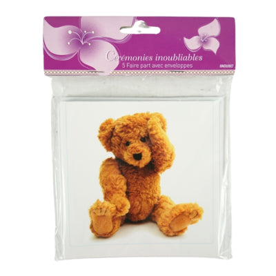 Load image into Gallery viewer, Kennisgevingskaarten babyshower teddybeer 12 cm 5 stuks | 48 stuks
