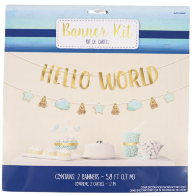 Load image into Gallery viewer, Amscan letterslinger baby boy hello world blauw goudkleurig 170 cm | 12 stuks
