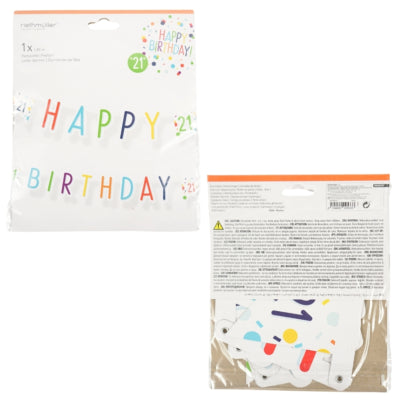 Load image into Gallery viewer, Amscan letterslinger happy birthday 21 jaar confetti 180 cm | 40 stuks
