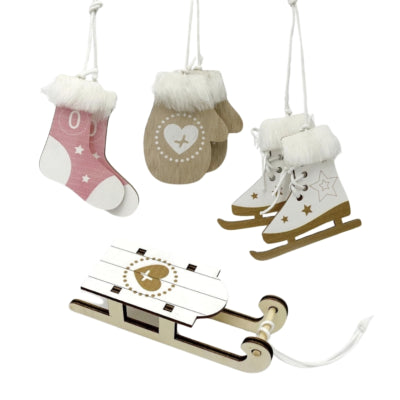Load image into Gallery viewer, Deco heitmann kersthanger hout roze beige 10 cm set van 6 | 12 stuks
