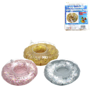 Opblaasbare bekerhouder donut glitter 22 cm 3 assorti | 24 stuks