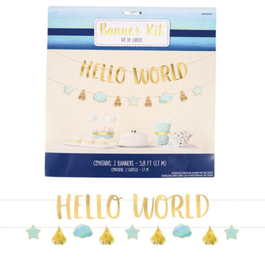 Amscan letterslinger baby boy hello world blauw goudkleurig 170 cm | 12 stuks