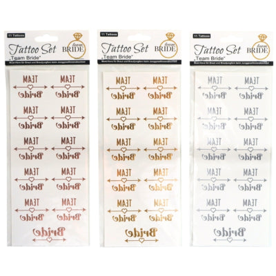 Afbeelding laden in galerijviewer, Tattoo set team bride 18 cm 3 assorti set van 11 | 24 stuks

