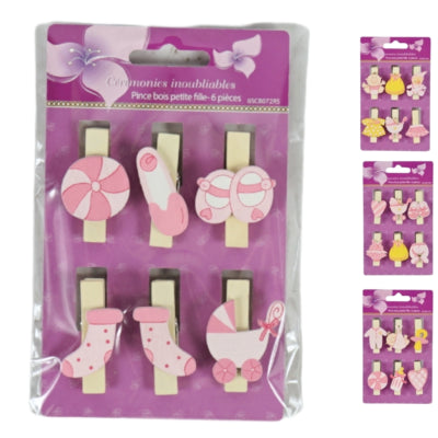 Load image into Gallery viewer, Houten knijper baby roze 4 assorti set van 6 | 48 stuks

