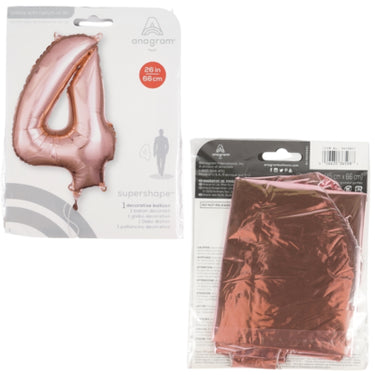 Amscan folie ballon cijfer 4 rosé goudkleurig 66 cm | 40 stuks