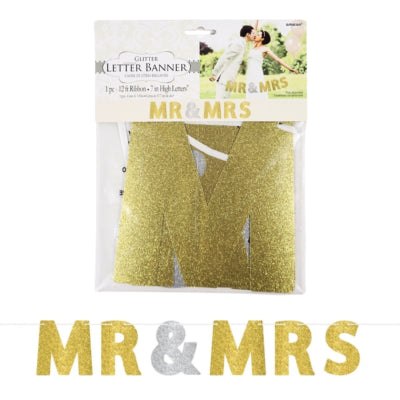 Load image into Gallery viewer, Amscan letterslinger mr mrs goud- zilverkleurig 365 cm | 24 stuks

