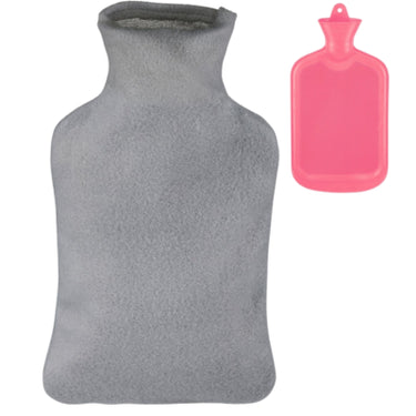 Relaxdays warmwater kruik met hoes roze grijs 2 l | 6 stuks