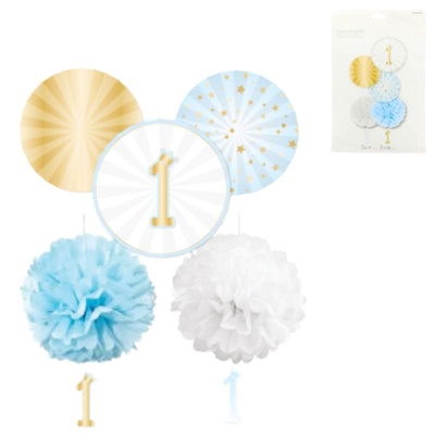 Load image into Gallery viewer, Amscan decoratieset 1e verjaardag papier blauw 5-delig | 12 stuks
