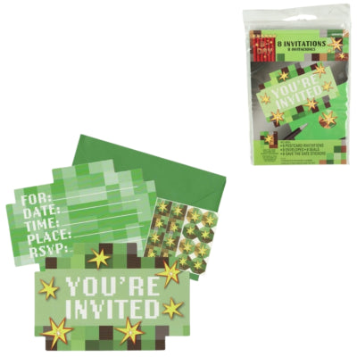 Load image into Gallery viewer, Amscan uitnodigingskaarten met envelop tnt minecraft 15 cm 8 stuks | 36 stuks
