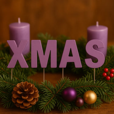 Abi decoratie kerst letterstekers xmas paars 8 cm | 24 stuks
