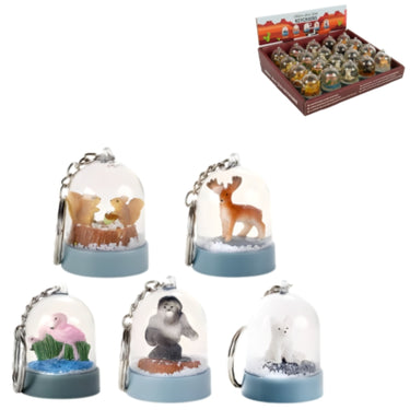 Kikkerland sleutelhanger sneeuwbol dieren 5 cm 5 assorti b-keus | 20 stuks